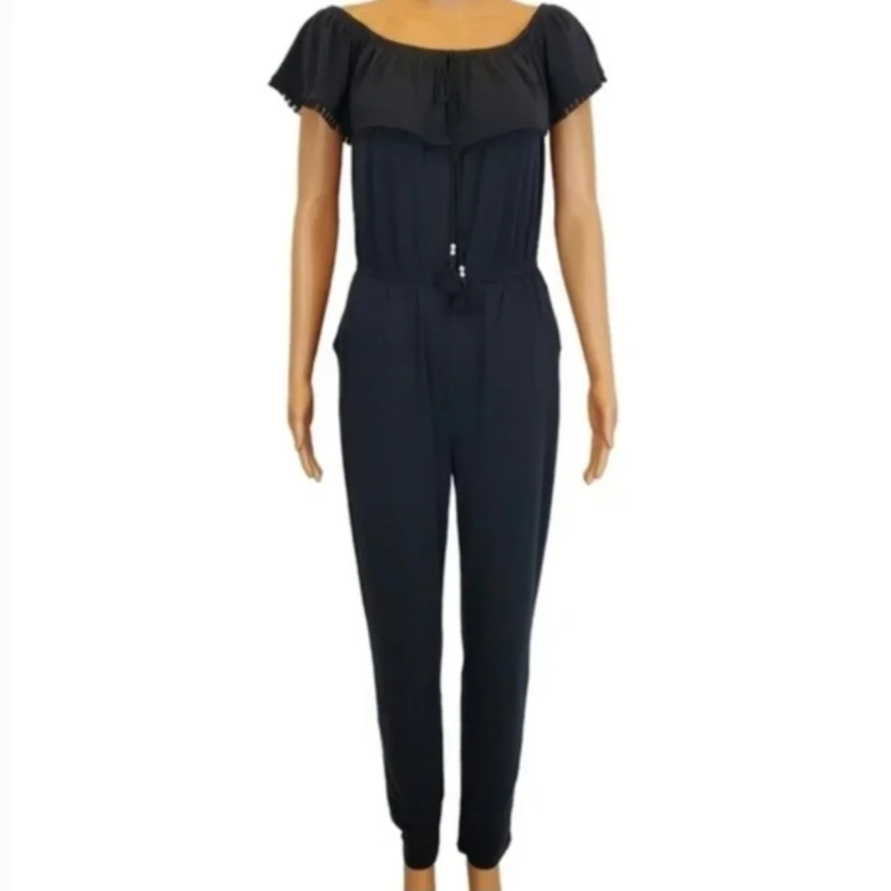 Planet Gold Black Off-Shoulder Jumpsuit